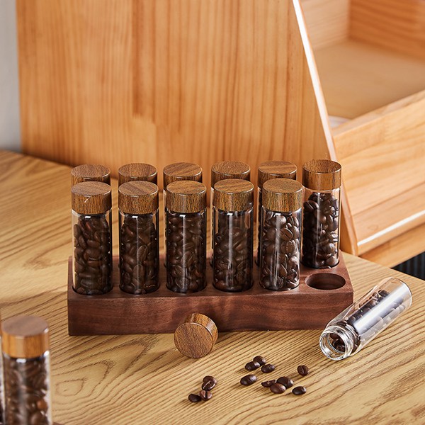 Bean Storage Tubes With Wooden Display Stand