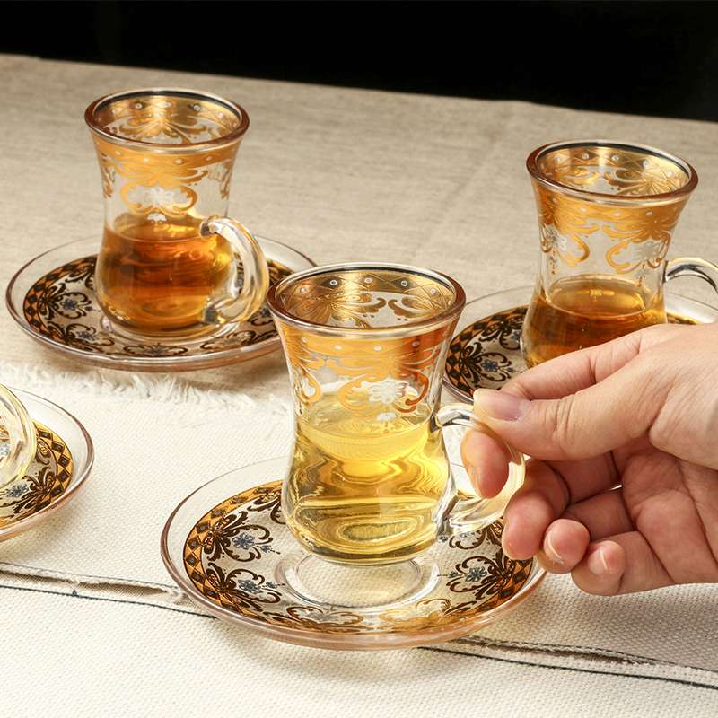 50-80ml Gold Transparent Vintage Handle Tea Coffee Cup