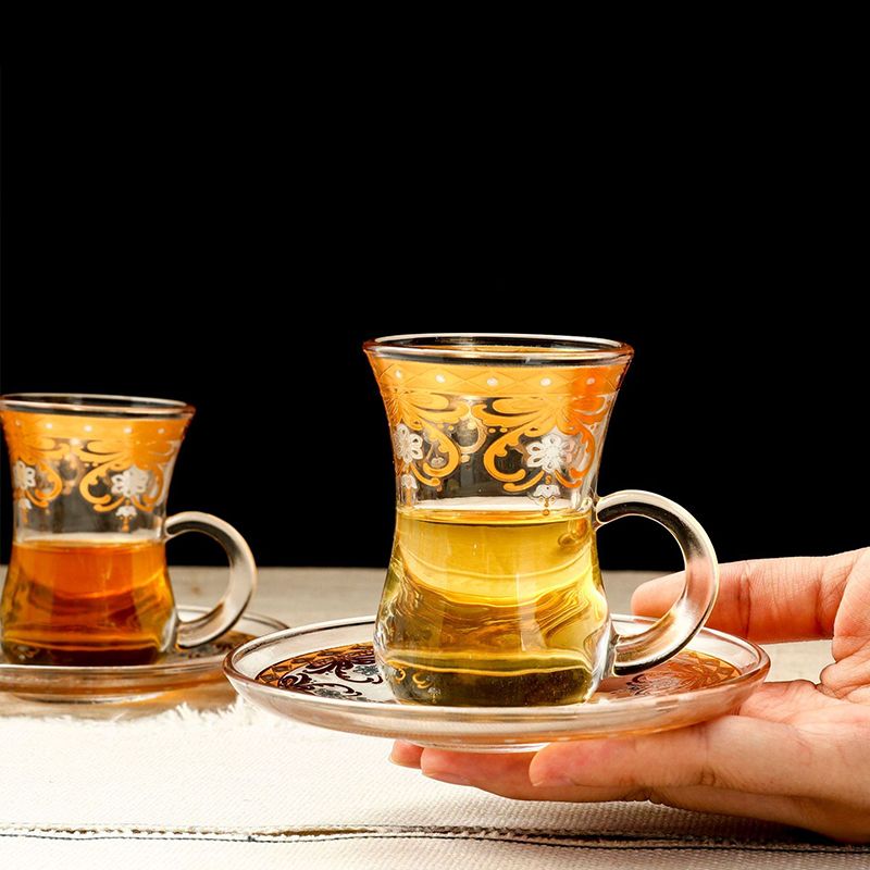 50-80ml Gold Transparent Vintage Handle Tea Coffee Cup