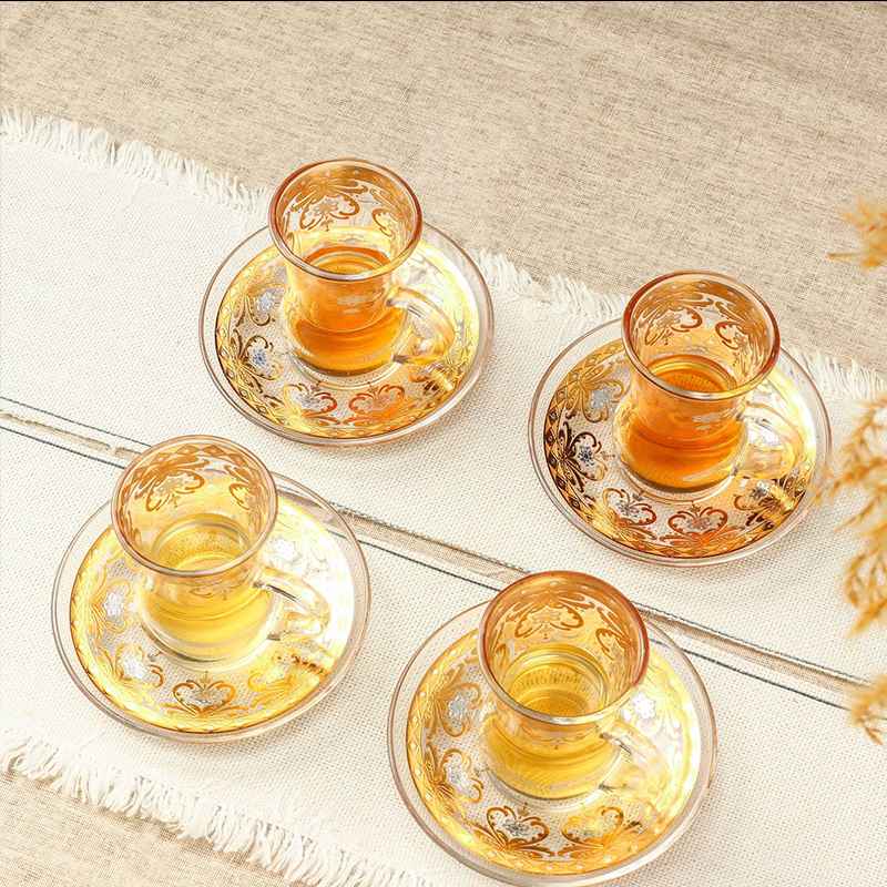 50-80ml Gold Transparent Vintage Handle Tea Coffee Cup