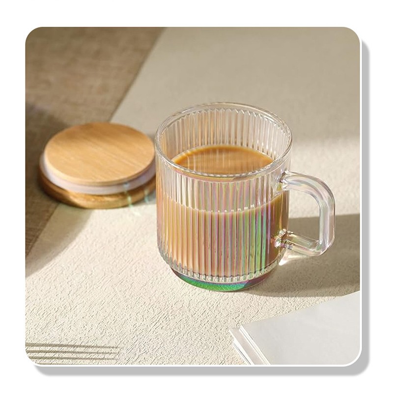 340ml Striped Glass With Bamboo Lid