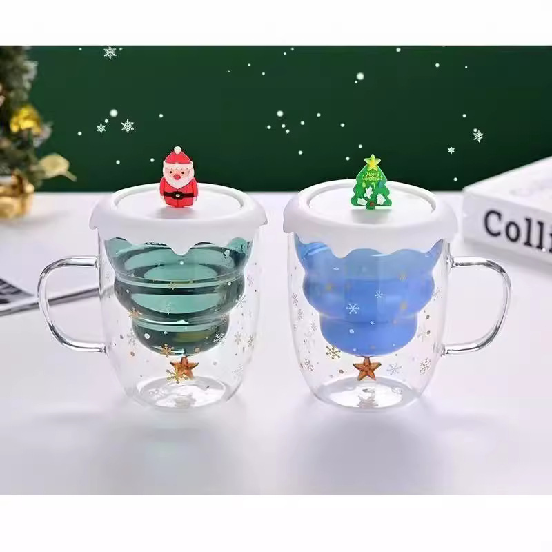 Christmas Tree Double Layer Glass Cup